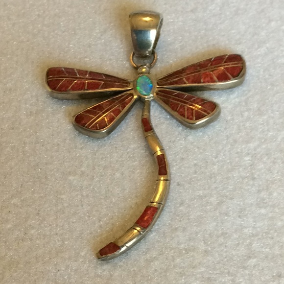 FINAL SALE PRICE Silver Inlaid Dragonfly Set with Opal Accents - Picture 2 of 6